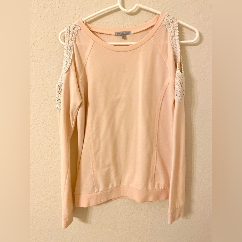 Cold Shoulder Light Pink Crochet Sweater